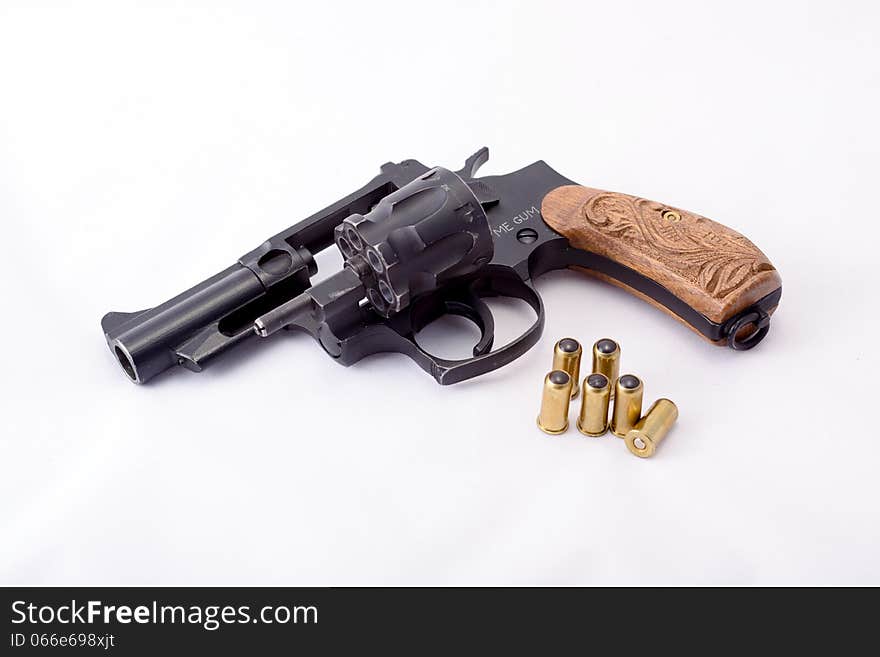 Traumatic revolver with a wooden handle. Traumatic revolver with a wooden handle