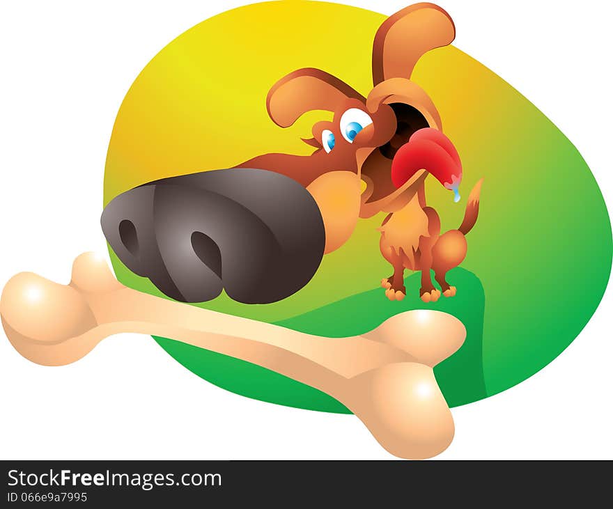 Dog with bone isolated illustration