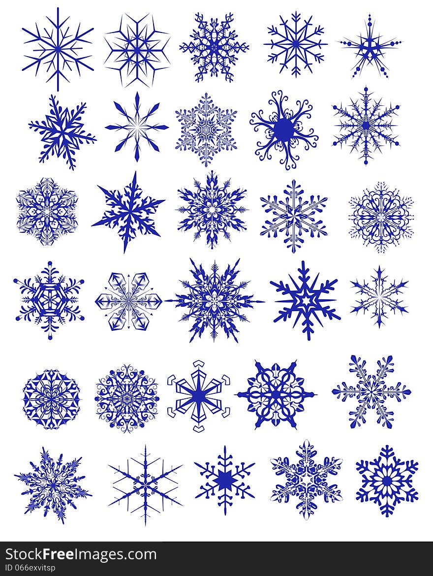 Blue snowflakes on a white background