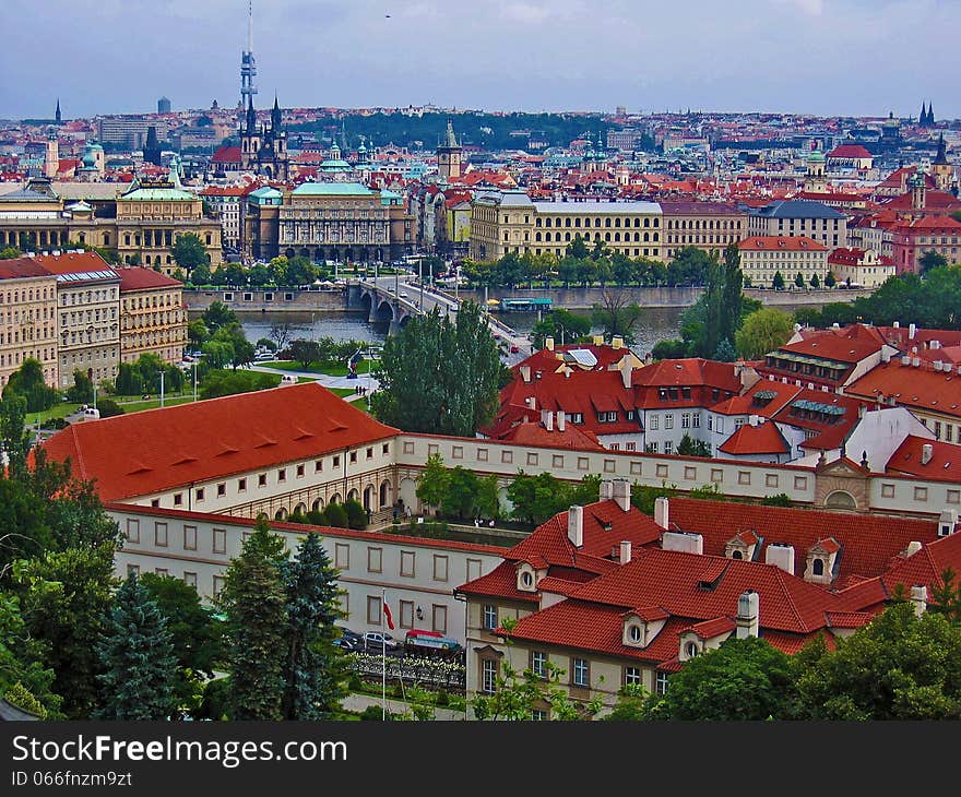 The capita city of Czech Republic, Prague. Great view of the capital and the river from the Castle. The capita city of Czech Republic, Prague. Great view of the capital and the river from the Castle