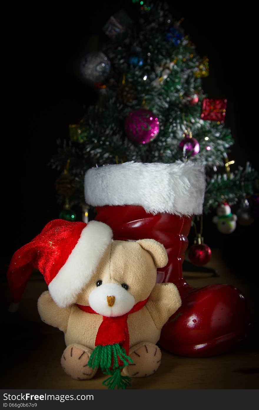 Cute toy christmas bear with santa hat