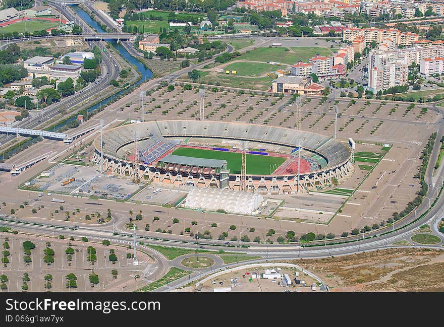 Aerial view of football stadium