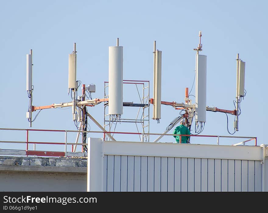 Six cellular towers on the roof