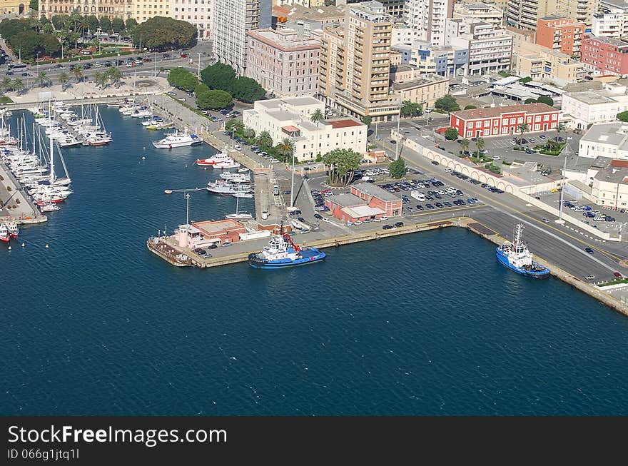 Aerial View of port with yachts