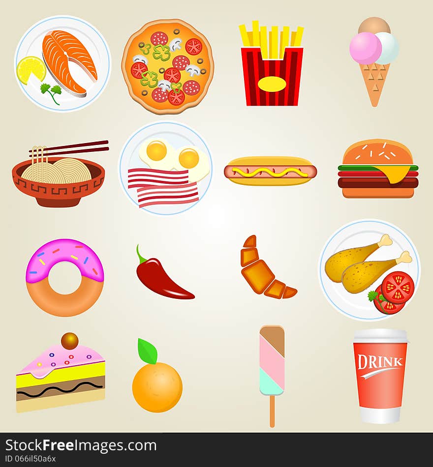 Fast food icon colorful set. Fast food icon colorful set