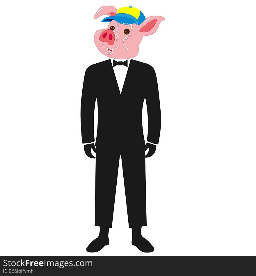 Pig in a black suit