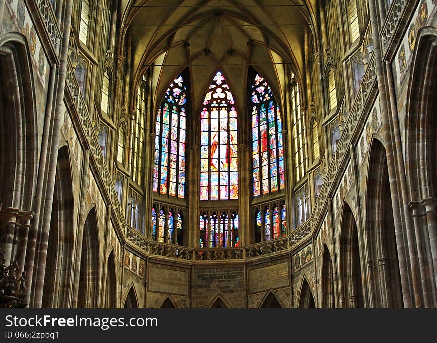 Inside St. Vitus Cathedral in Prague