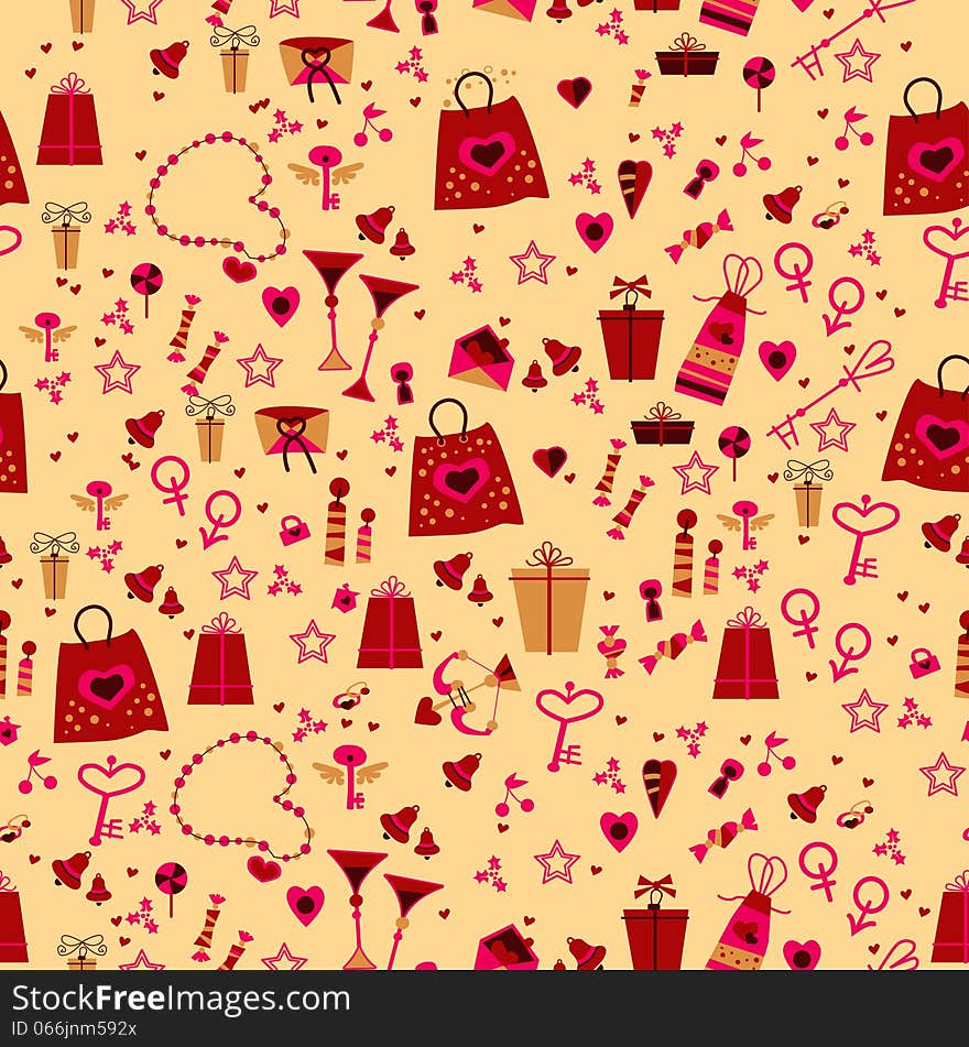 Seamless. Love Elements In Pattern