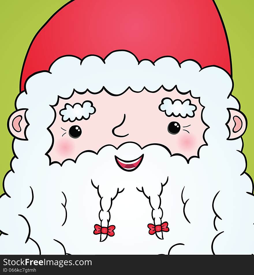 Santa Claus face portrait. Cute holiday card