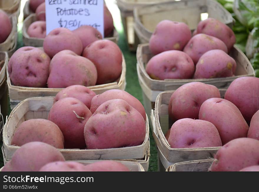 Red skin potatoes for sale at a local farm market in rural Michigan, USA