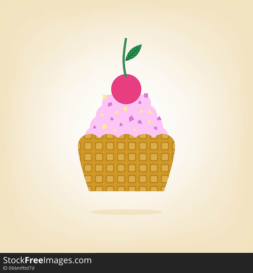 Cake With Cherry  On The Background