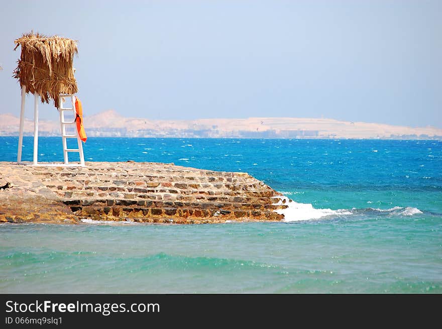 The beach on the Red Sea with blue water