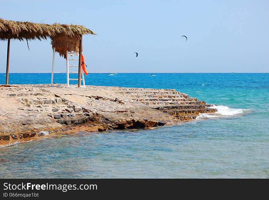 The beach on the Red Sea with blue water