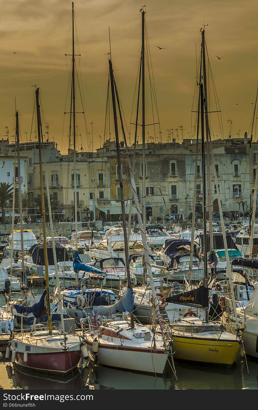 Sealing boats in the harbor of trani, puglia, italy. Sealing boats in the harbor of trani, puglia, italy