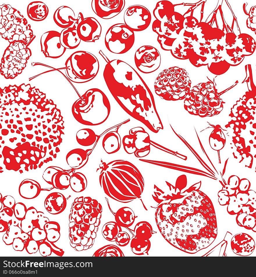 Seamless background with stylized berries on a white background. Seamless background with stylized berries on a white background