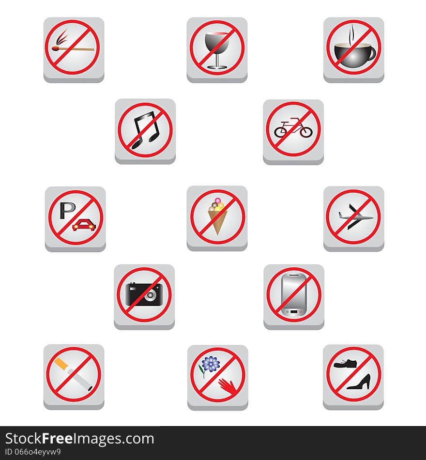 prohibiting signs. Buttons, prohibiting symbols for children and adults