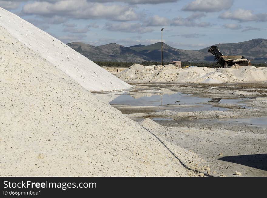 Salt is produced from salt mines or by the evaporation of seawater or mineral-rich spring water in shallow pools. Salt is produced from salt mines or by the evaporation of seawater or mineral-rich spring water in shallow pools.