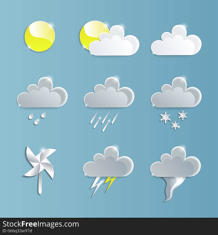 Vector weather icons collection on a blue background