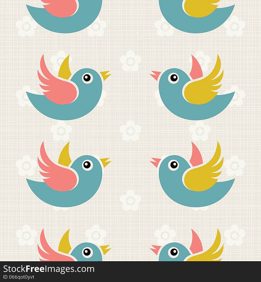 Fabric texture background with cute birds. Fabric texture background with cute birds