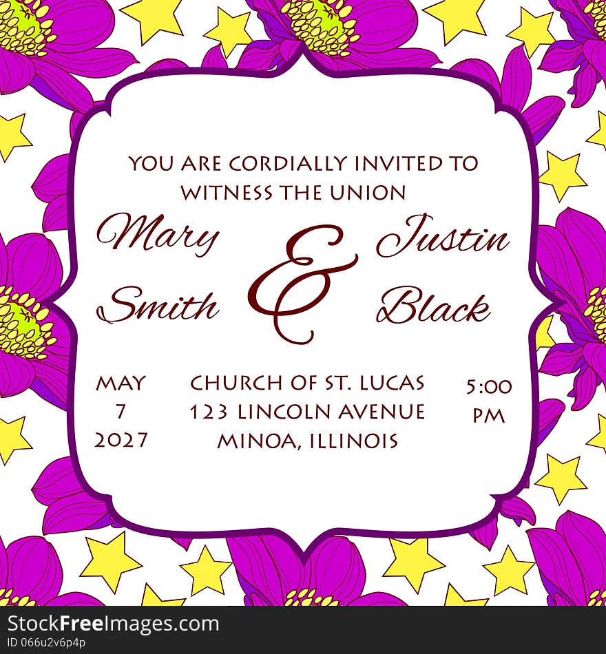 Wedding card or invitation with abstract floral background