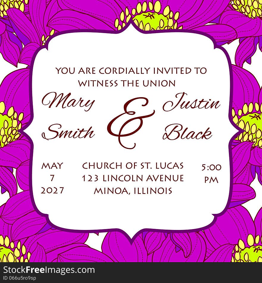 Wedding card or invitation with abstract floral background