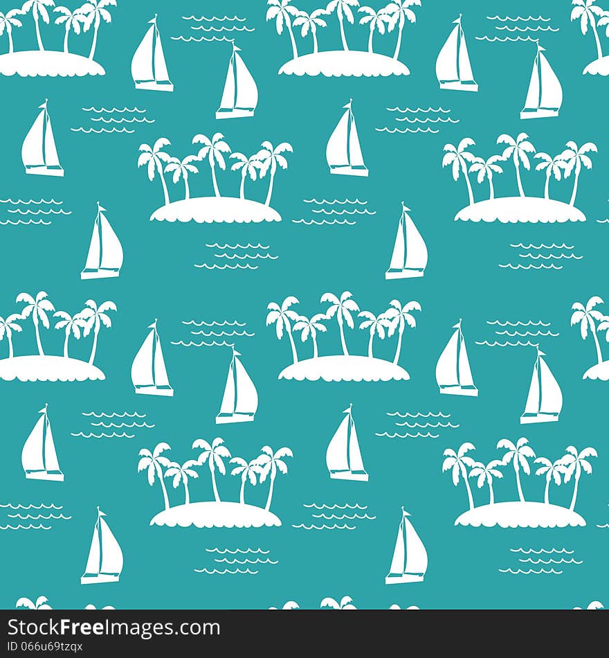 Summer background with yacht and palm