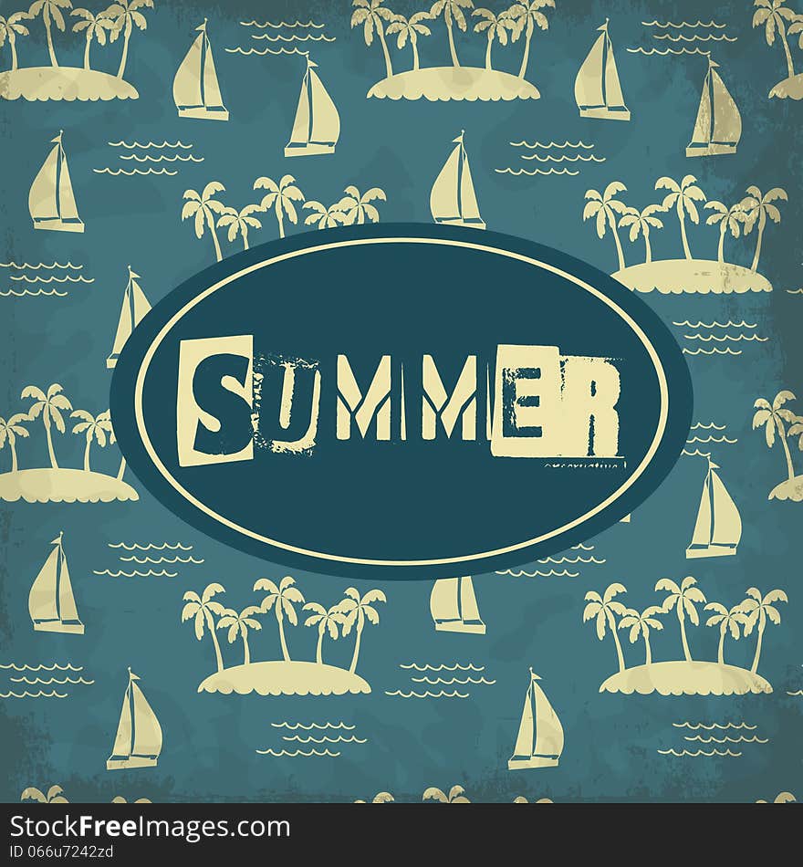 Summer background with yacht and palm