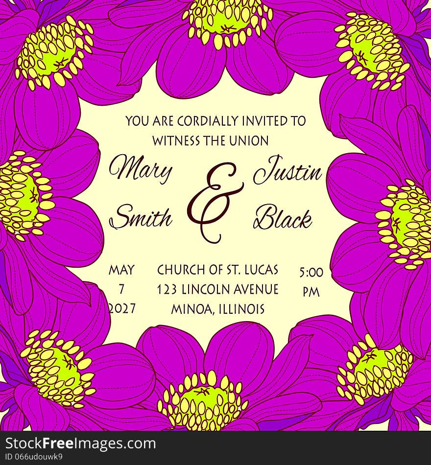 Wedding card or invitation with abstract floral background