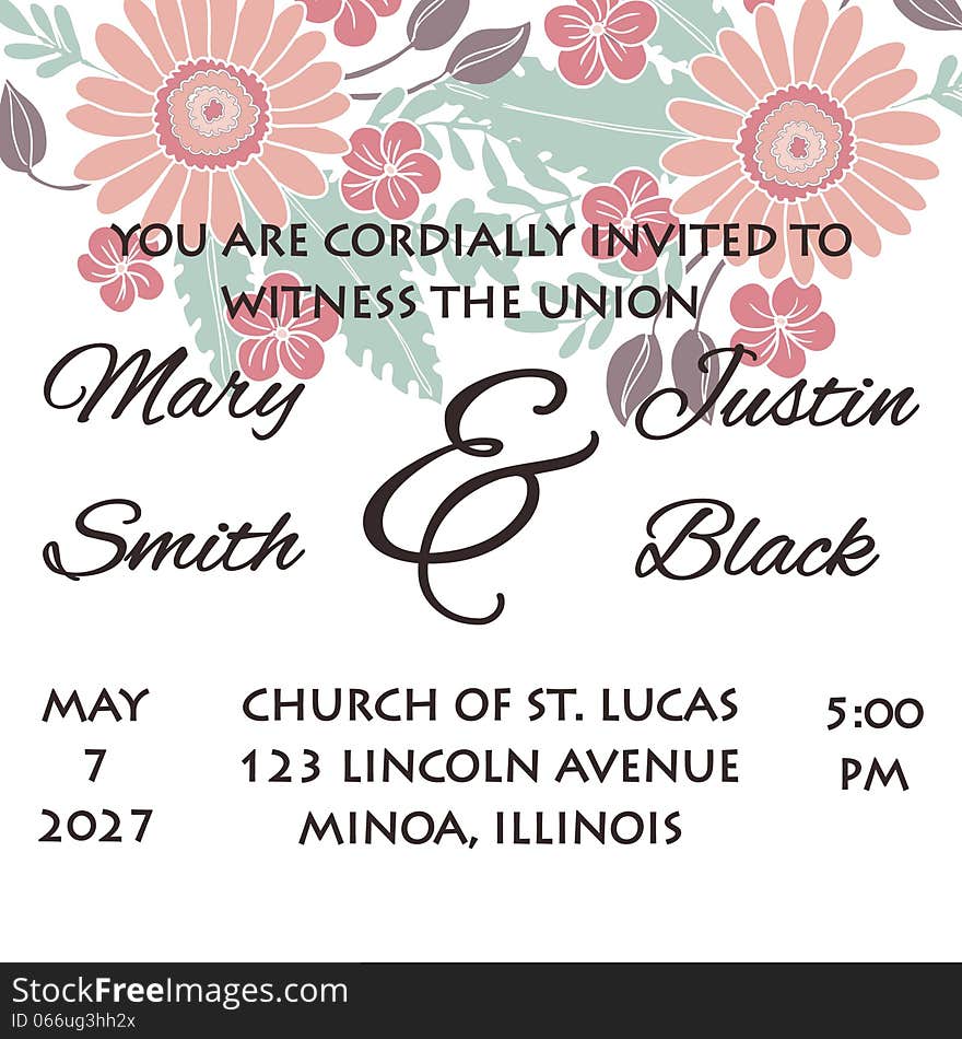 Wedding card or invitation with abstract floral background