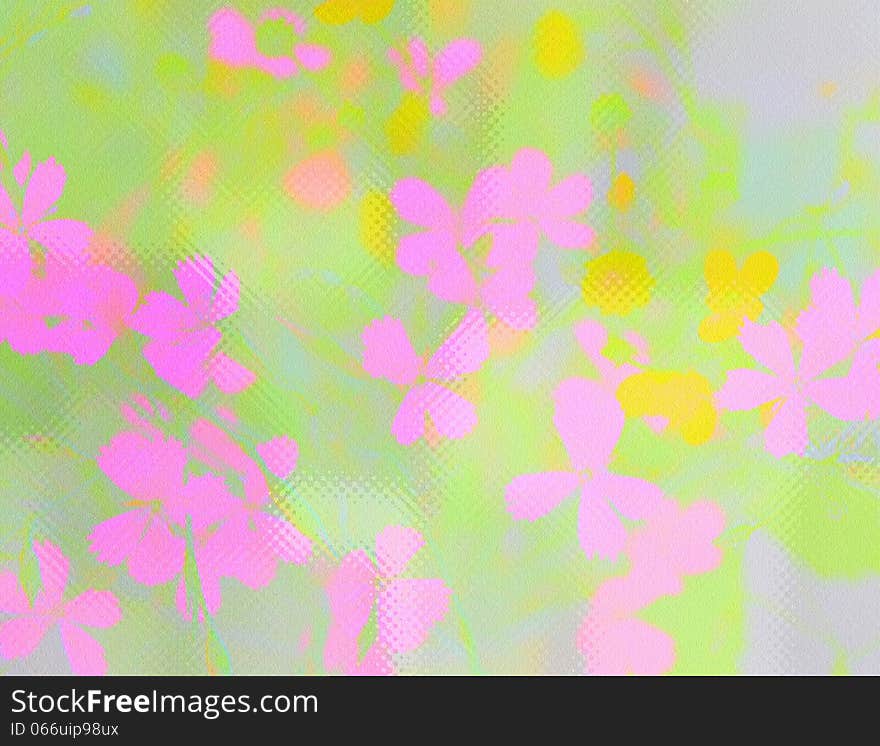 Green texture with pink flowers