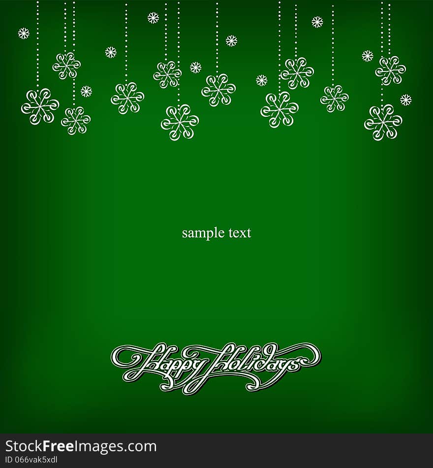 Xmas, green background with snowflakes