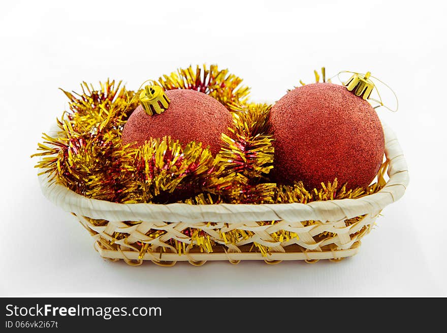 Big red baubles for christmas firtree on white background. Big red baubles for christmas firtree on white background