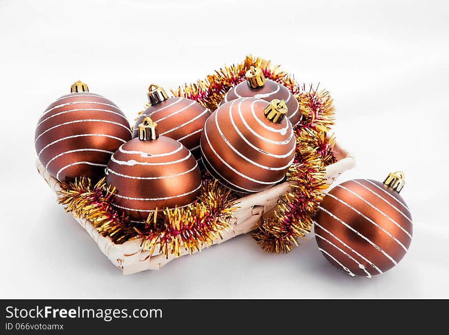 Colorful christmas and new year decoration baubles on white background. Colorful christmas and new year decoration baubles on white background