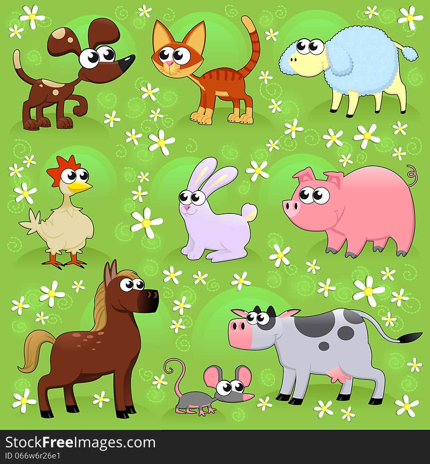 Farm animals. Funny cartoon and vector isolated characters.