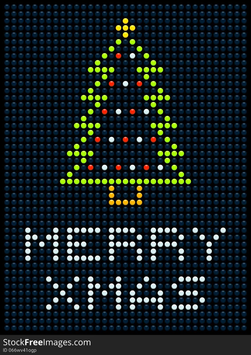 LED display with a Christmas tree and Merry Xmas message. LED display with a Christmas tree and Merry Xmas message