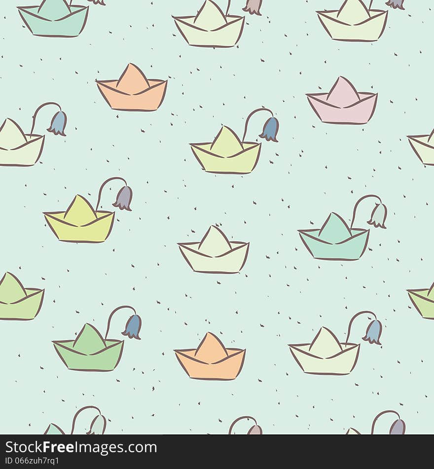 Seamless Childish Pattern With Paper Boats On The