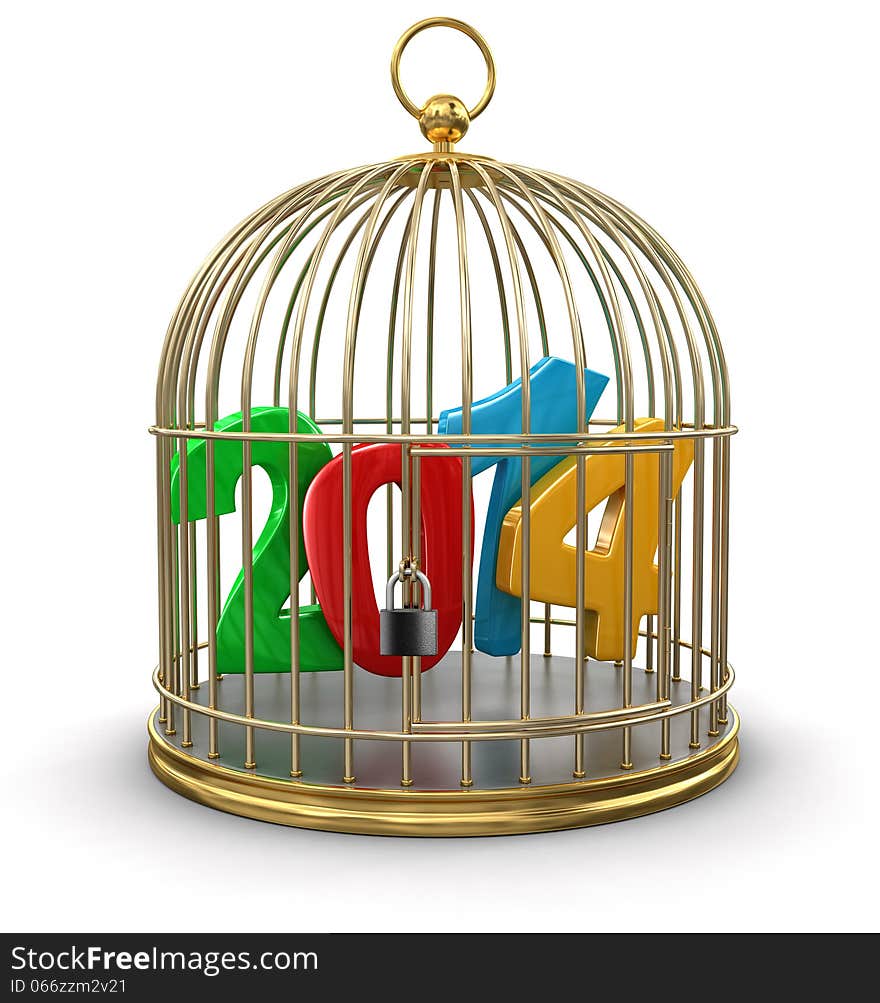 Gold Cage with 2014. Image with clipping path. Gold Cage with 2014. Image with clipping path