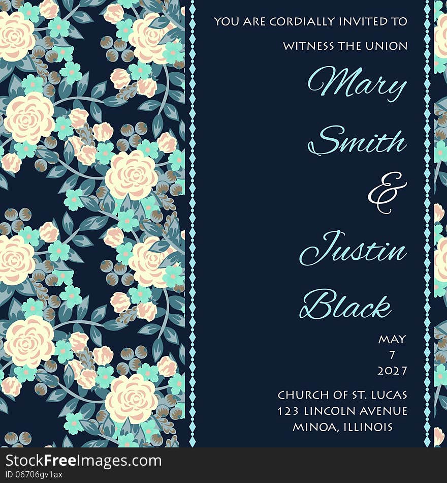 Wedding card or invitation with abstract floral background