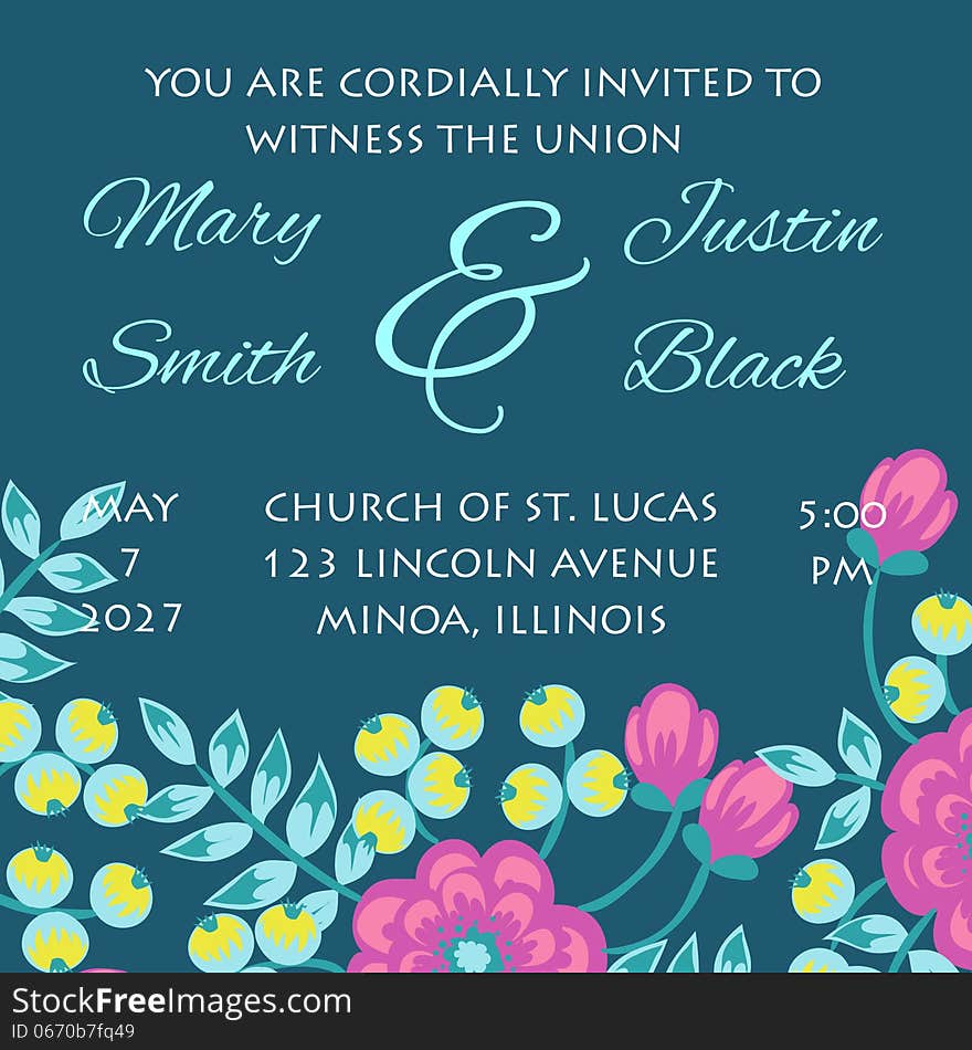 Wedding card or invitation with abstract floral background