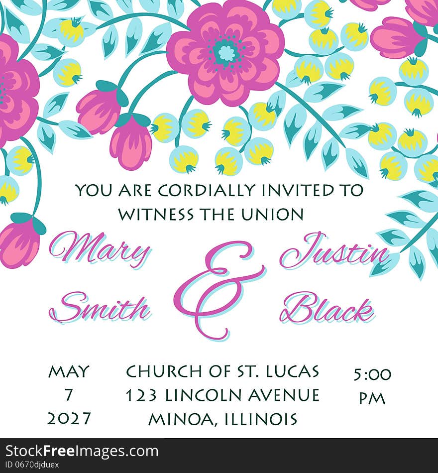 Wedding card or invitation with abstract floral background