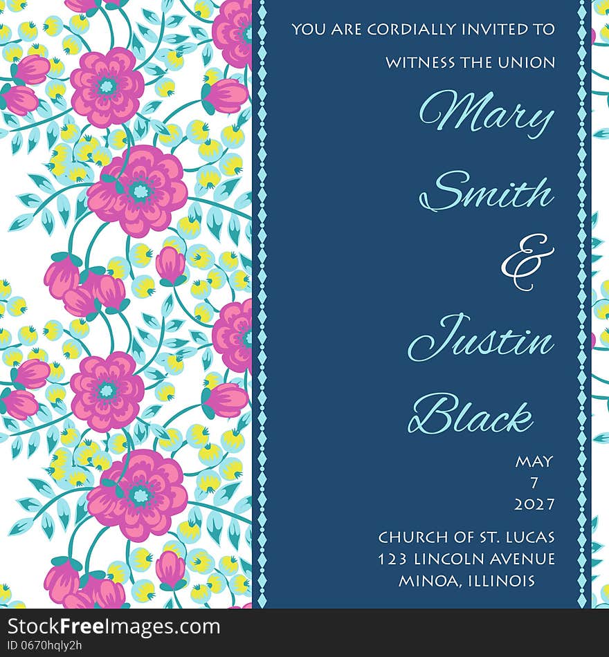 Wedding card or invitation with abstract floral background