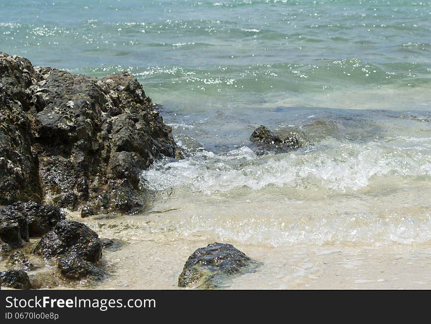 The stones beach on panwa beach. Phuket island.