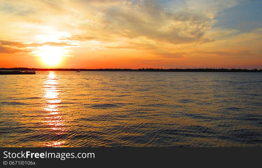 A bright colored sunset on lake Erie. A bright colored sunset on lake Erie.