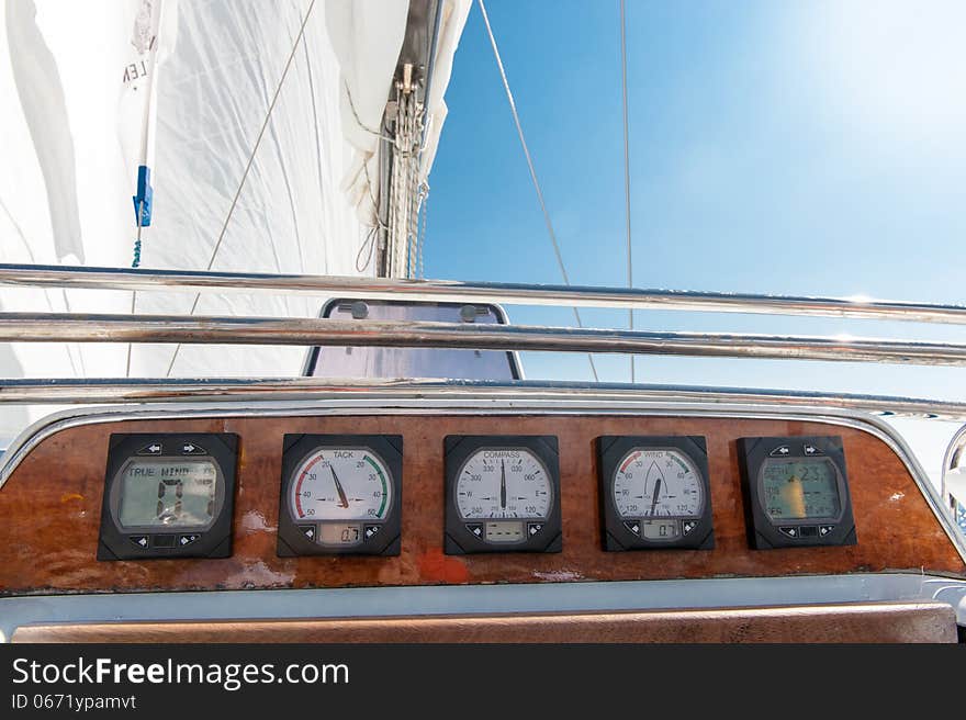 Boat navigation devices on yacht. Boat navigation devices on yacht