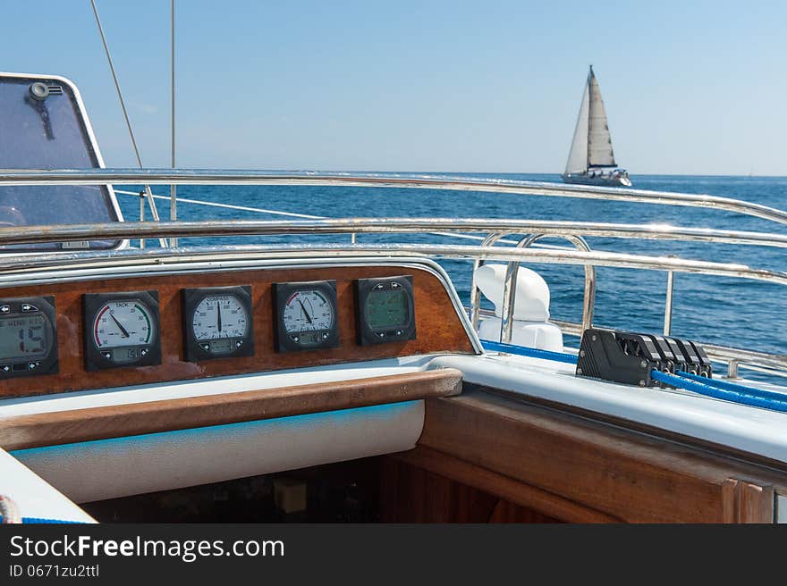 Man holding rope on sailing boat. Man holding rope on sailing boat