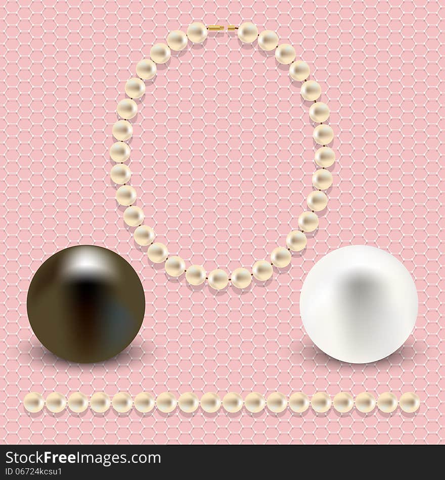 A collection of objects made ??of pearls on pink lace background. Can be used as an independent background, or greeting card. Vector illustration. A collection of objects made ??of pearls on pink lace background. Can be used as an independent background, or greeting card. Vector illustration.