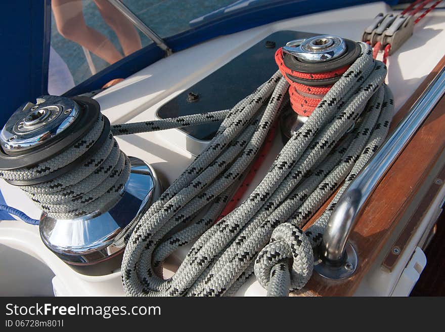 Sailboat Winch and Rope Yacht detail. Yachting.