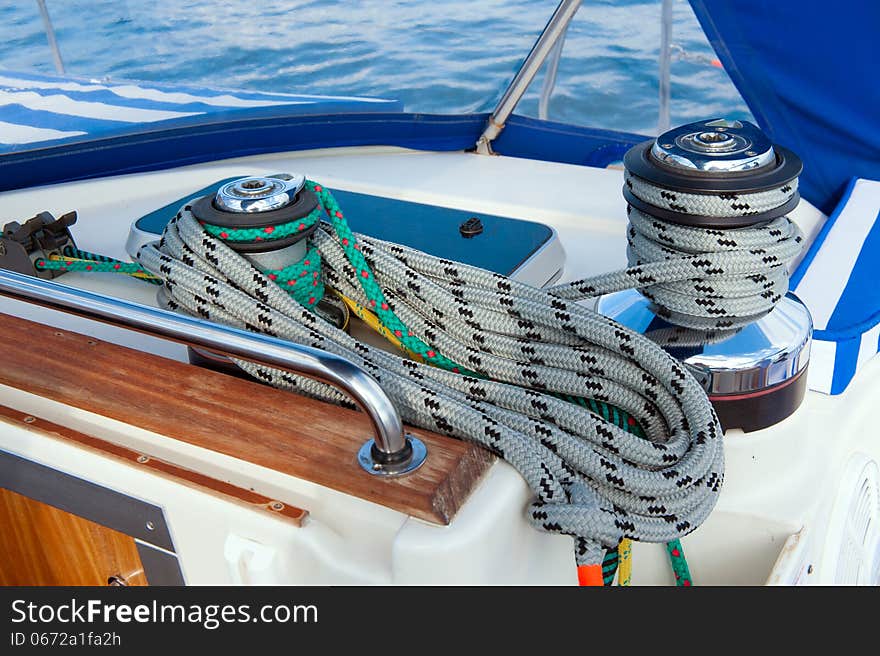 Sailboat Winch and Rope Yacht detail. Yachting.