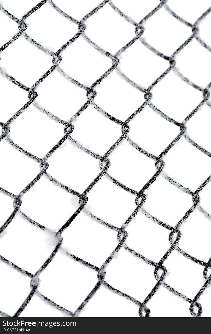 Hoarfrost on chain link fence