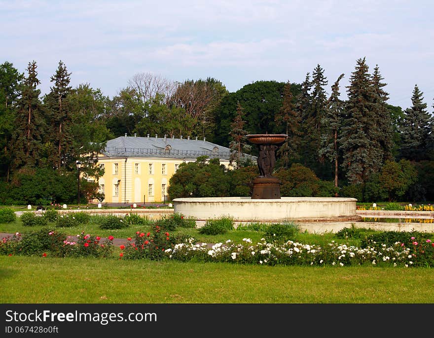 View of the yard in the old Russian manor Neskuchnoye in Moscow. View of the yard in the old Russian manor Neskuchnoye in Moscow